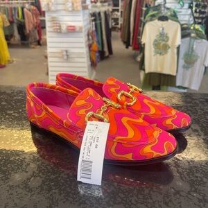 Jeffrey Campbell Pink & Orange Swirl Gold-Chain Loafers